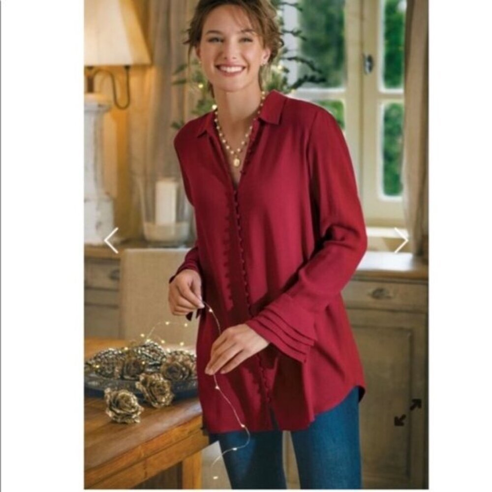 Soft Surroundings Poet Sleeve Moroccan Red Button Down Tunic
